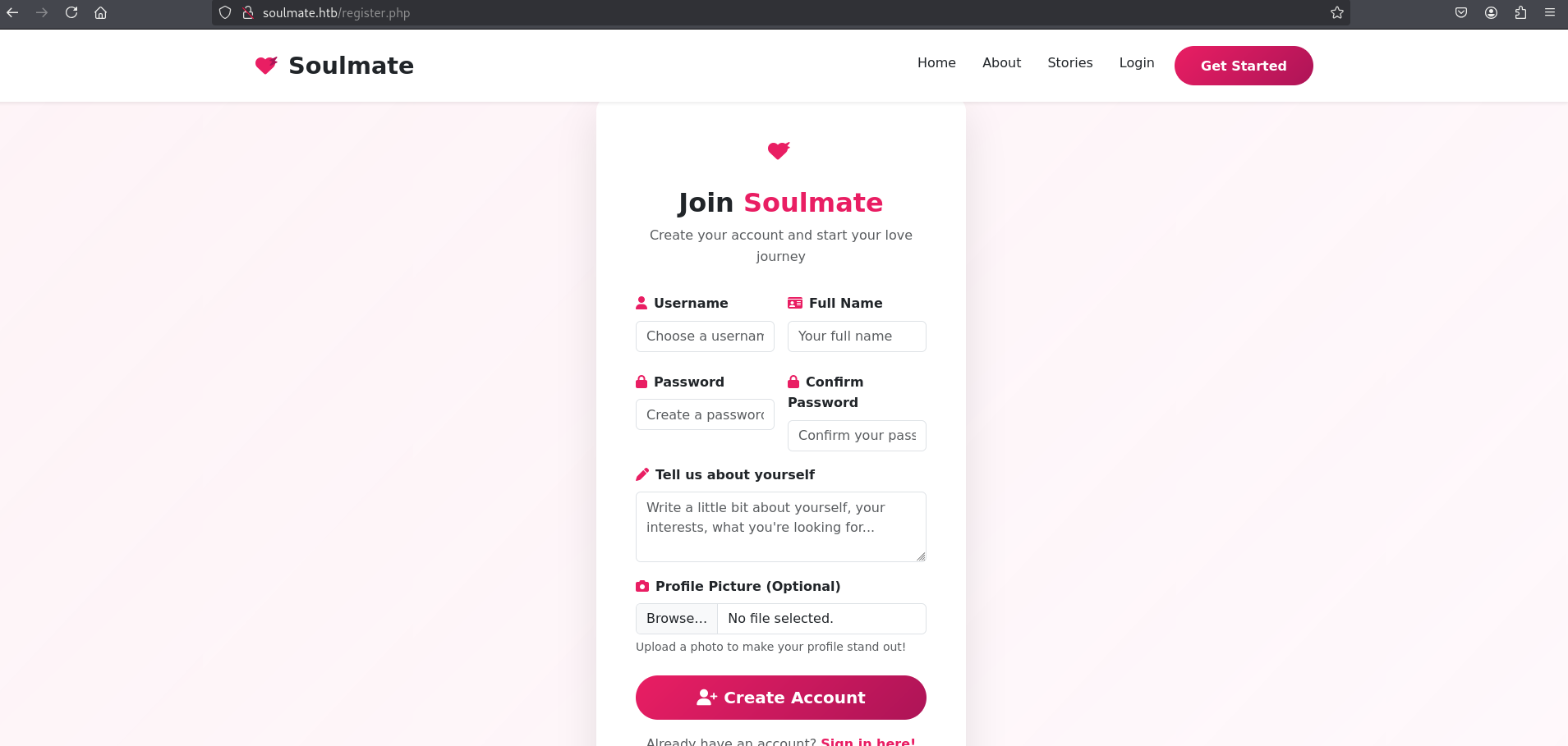 Register page screenshot